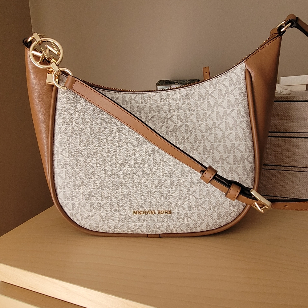 Michael Kors Beige/ Brown Logo Crossbody Bag